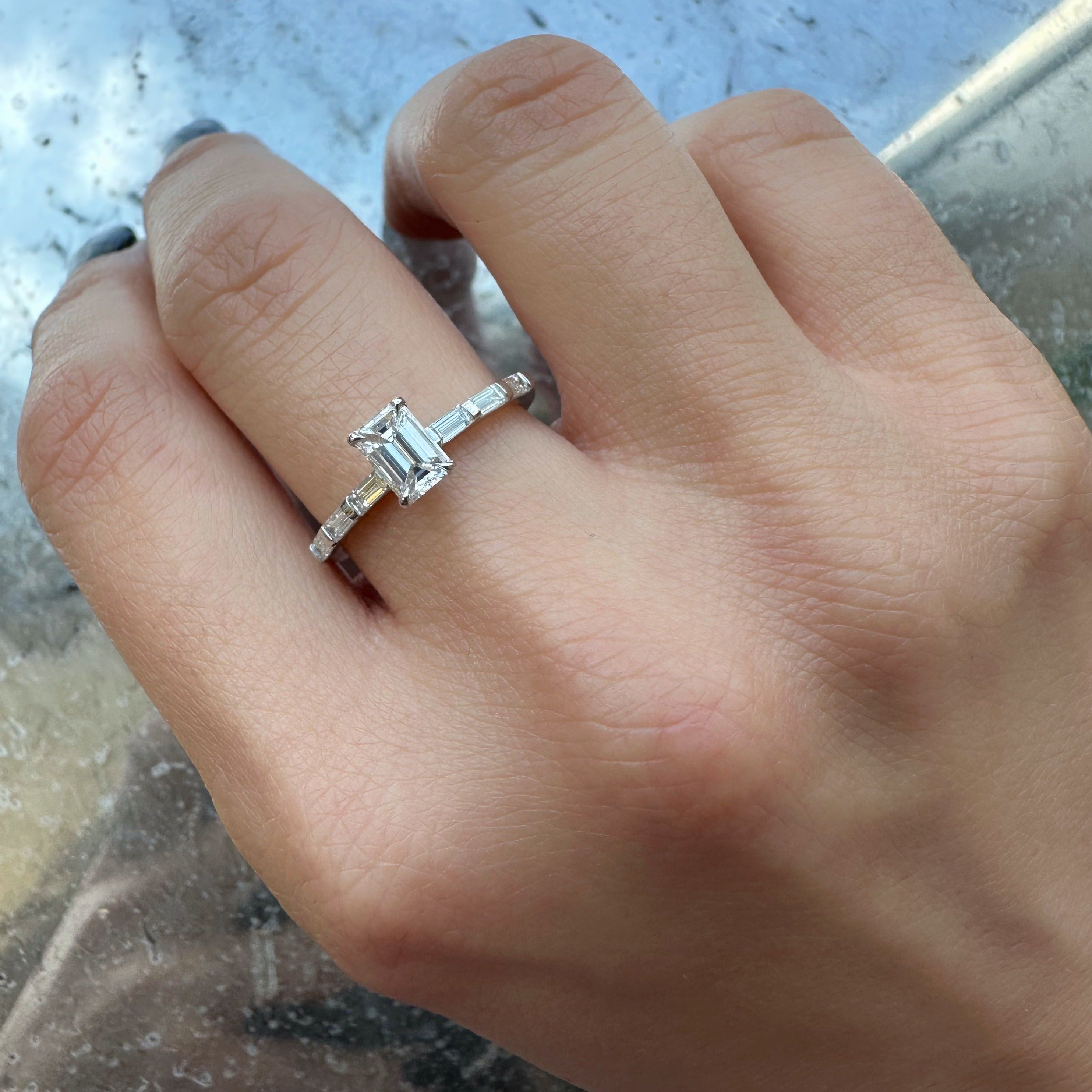 Emerald & Baguettes Engagement Ring