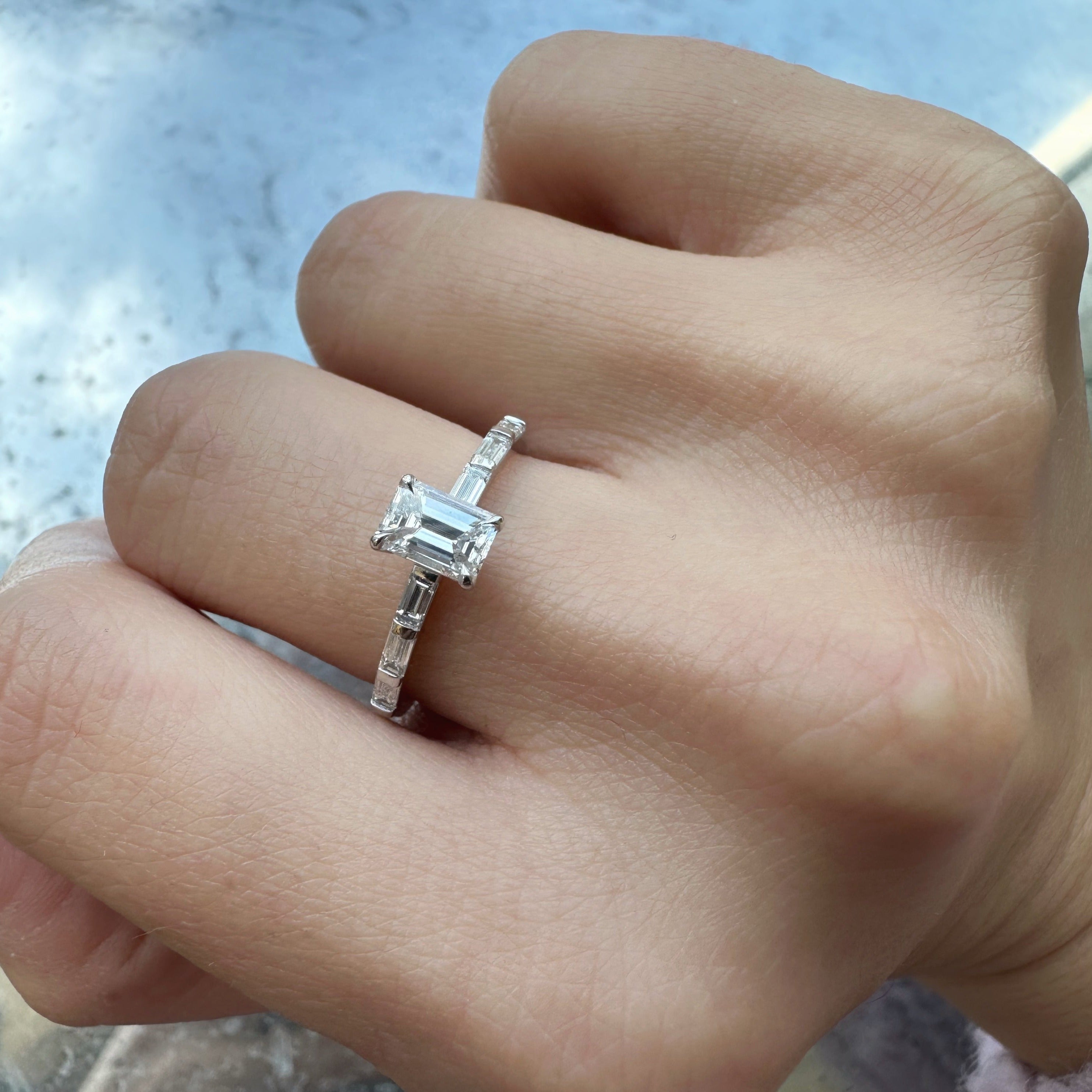 Emerald & Baguettes Engagement Ring