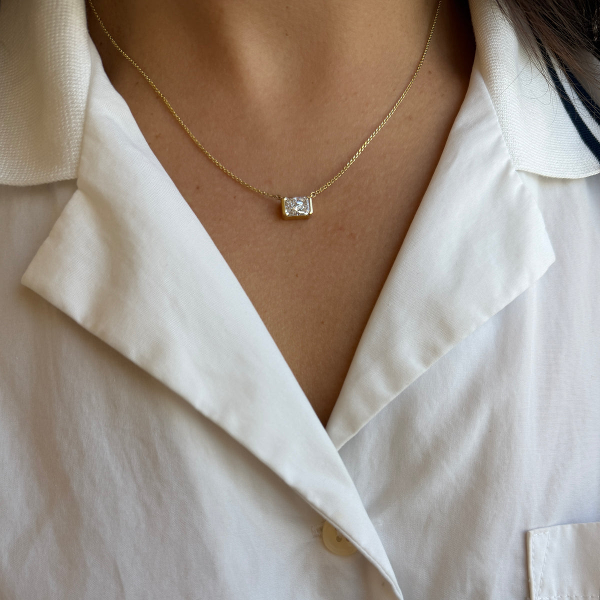 Radiant Half Bezel Necklace | 1 CT