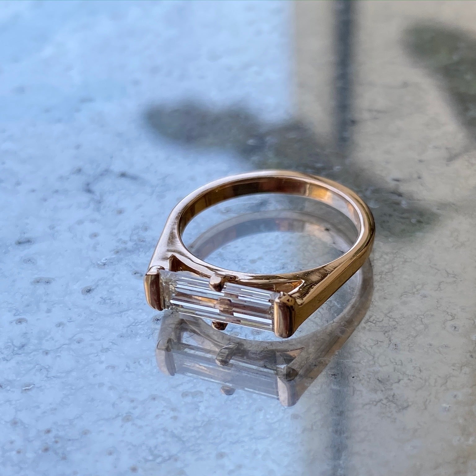 One Of a Kind Elongated Baguette Ring