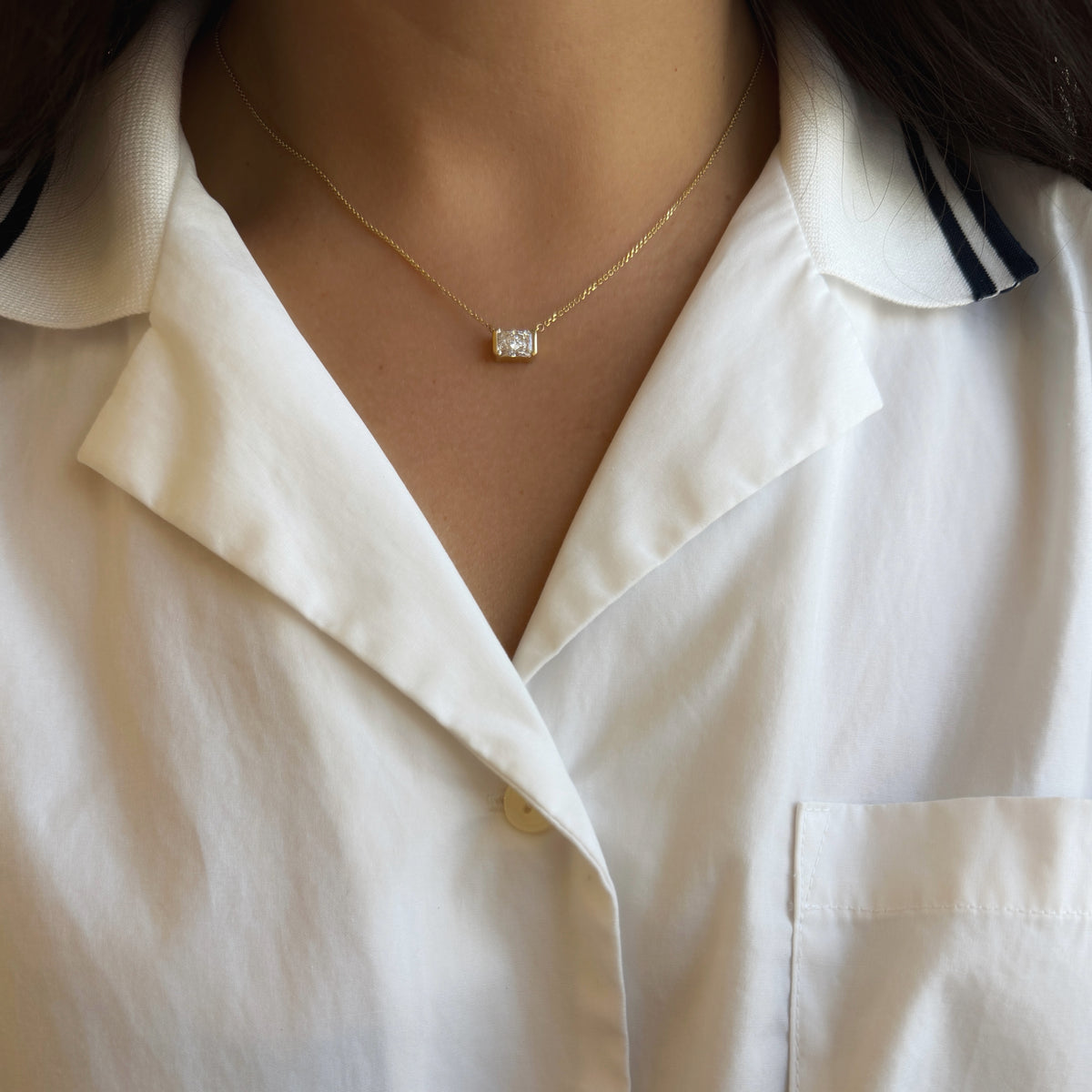 Radiant Half Bezel Necklace | 1 CT