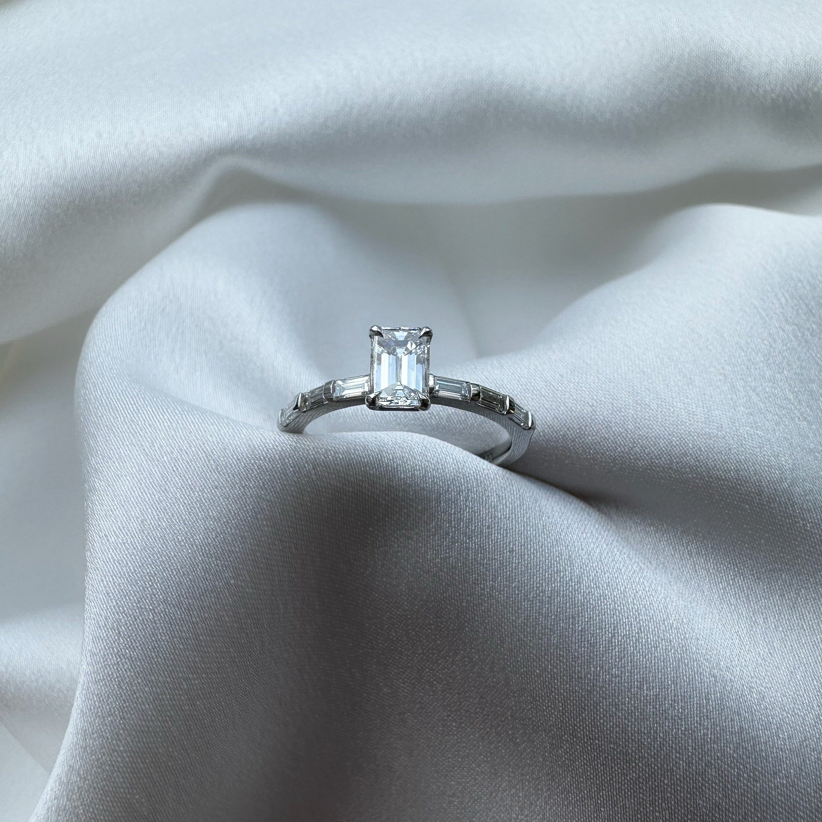 Emerald &  Baguettes Engagement Ring